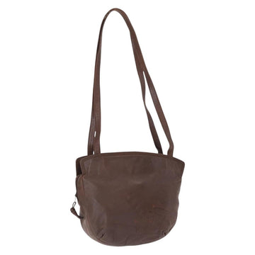 LOEWE Anagram Shoulder Bag Leather Brown Gold Auth ka573