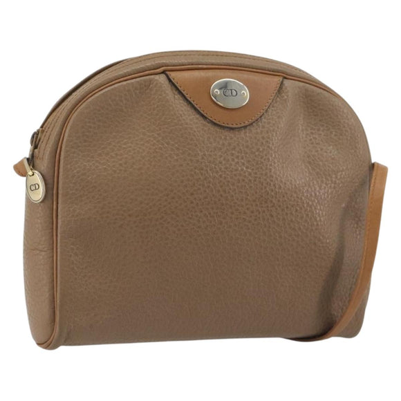 Christian Dior Shoulder Bag Leather Beige Gold Auth ka5732