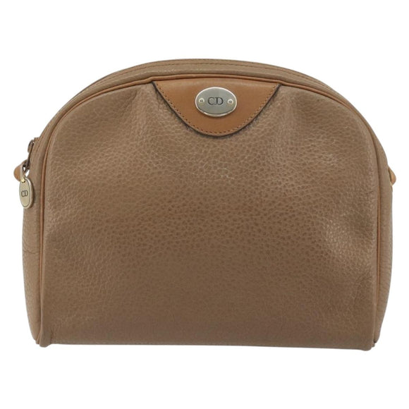 Christian Dior Shoulder Bag Leather Beige Gold Auth ka5732