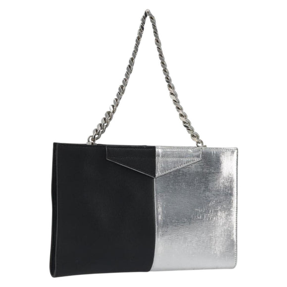 FENDI Chain Hand Bag Leather Silver Auth ka5733A