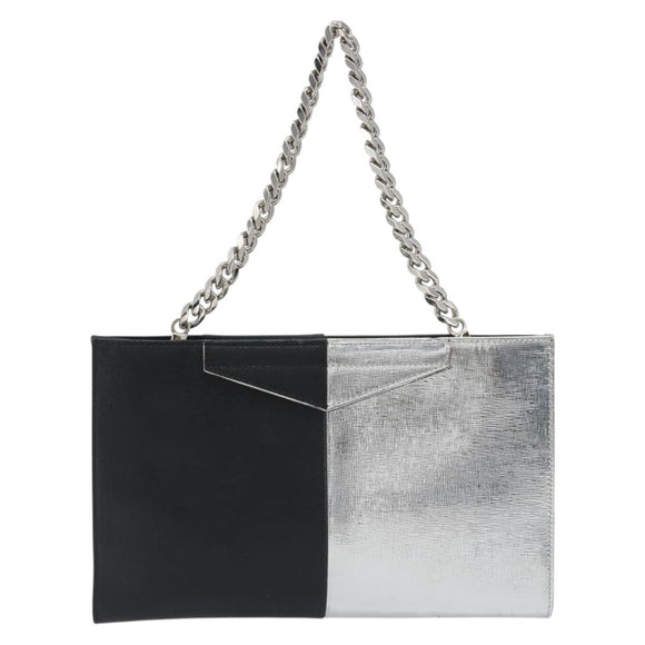 FENDI Chain Hand Bag Leather Silver Auth ka5733A