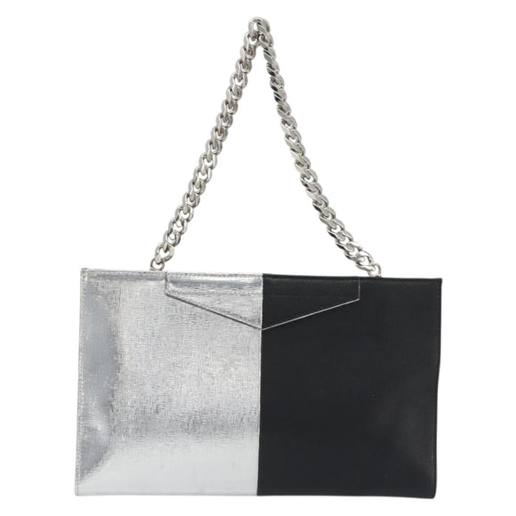 FENDI Chain Hand Bag Leather Silver Auth ka5733A