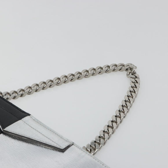 FENDI Chain Hand Bag Leather Silver Auth ka5733A