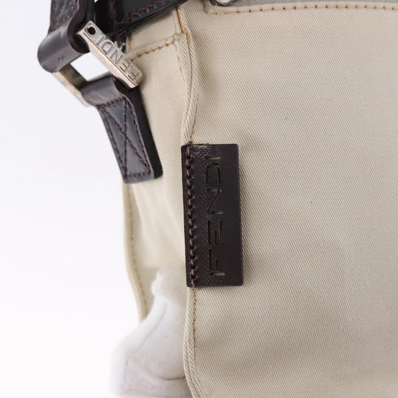 FENDI Shoulder Pouch Canvas Beige Silver Auth ka5734