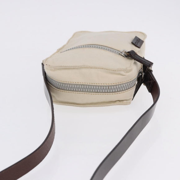 FENDI Shoulder Pouch Canvas Beige Silver Auth ka5734