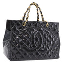 CHANEL Matelasse Chain Hand Bag Patent leather Black Gold CC Auth ka5737-1