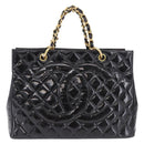CHANEL Matelasse Chain Hand Bag Patent leather Black Gold CC Auth ka5737-2