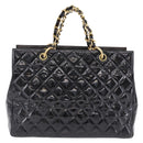 CHANEL Matelasse Chain Hand Bag Patent leather Black Gold CC Auth ka5737-3