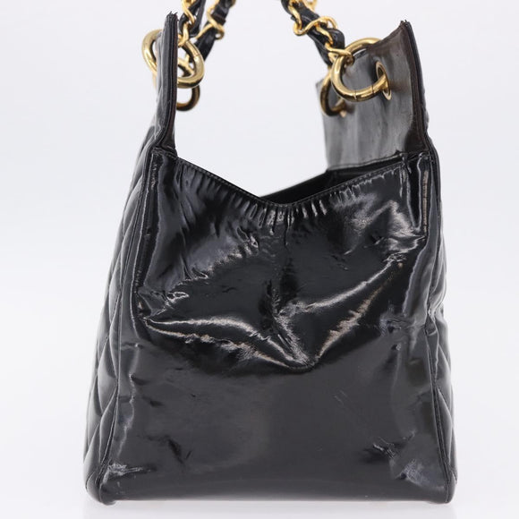 CHANEL Matelasse Chain Hand Bag Patent leather Black Gold CC Auth ka5737