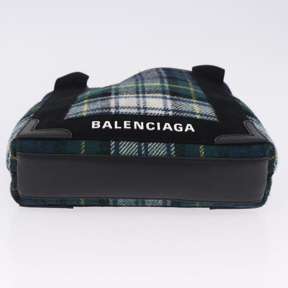 BALENCIAGA Cabas XS Tote Bag Wool 2way Green Silver 390346 Auth ka5745A