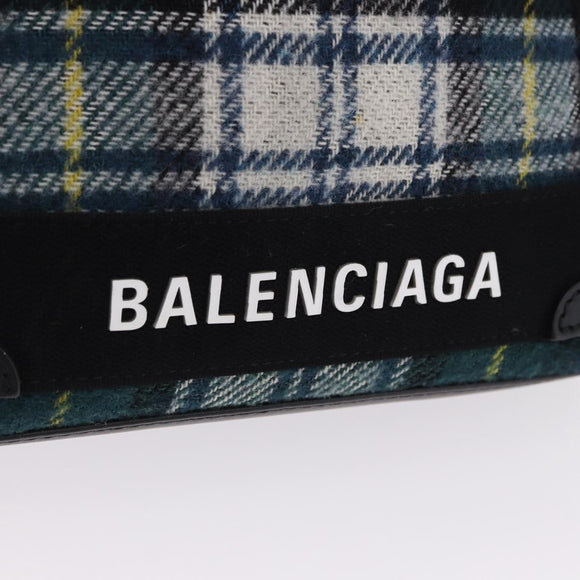 BALENCIAGA Cabas XS Tote Bag Wool 2way Green Silver 390346 Auth ka5745A