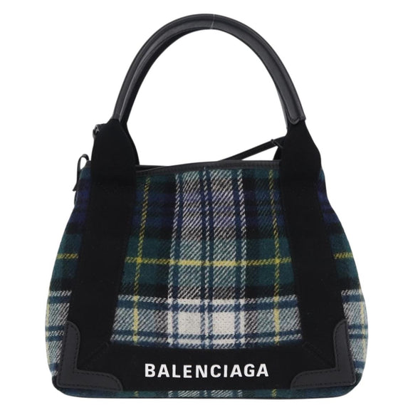 BALENCIAGA Cabas XS Tote Bag Wool 2way Green Silver 390346 Auth ka5745A