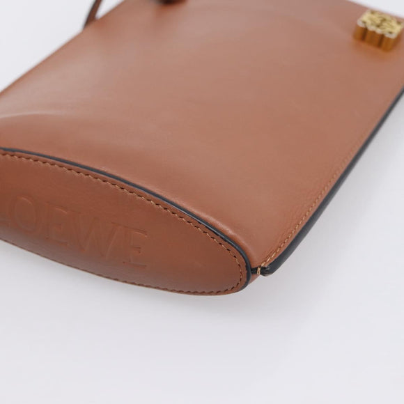 LOEWE Dice Pocket Shoulder Pouch Leather Brown Auth ka5746
