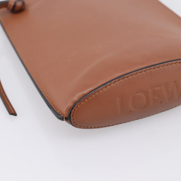 LOEWE Dice Pocket Shoulder Pouch Leather Brown Auth ka5746