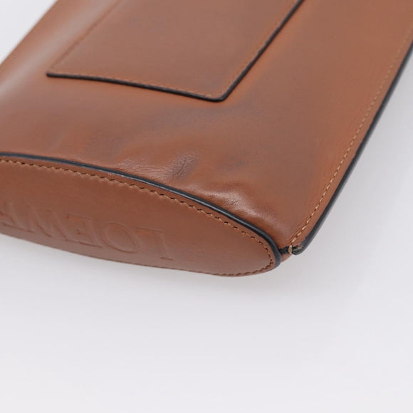 LOEWE Dice Pocket Shoulder Pouch Leather Brown Auth ka5746