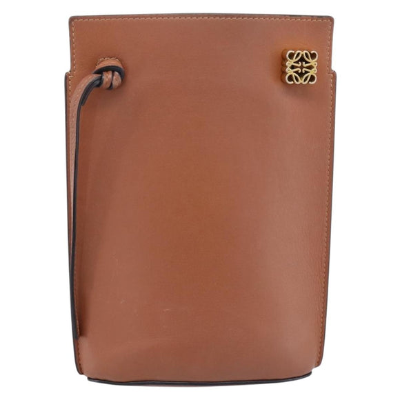 LOEWE Dice Pocket Shoulder Pouch Leather Brown Auth ka5746