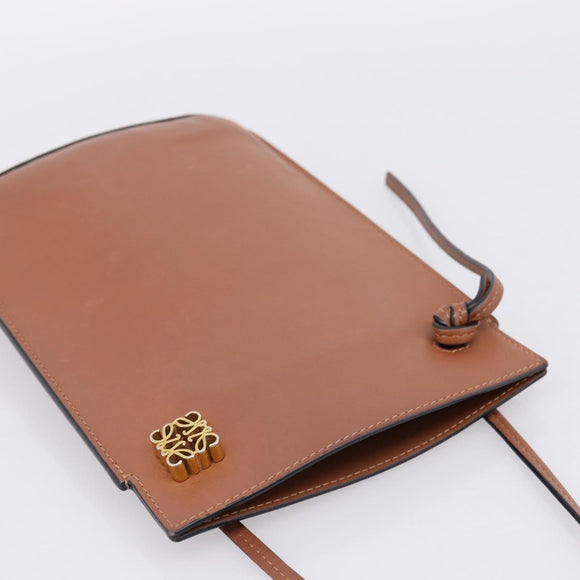 LOEWE Dice Pocket Shoulder Pouch Leather Brown Auth ka5746
