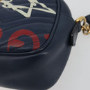 GUCCI GG Marmont Shoulder Bag Leather Navy Gold 447632 Auth ka5749A-10