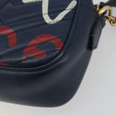 GUCCI GG Marmont Shoulder Bag Leather Navy Gold 447632 Auth ka5749A-12