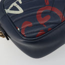 GUCCI GG Marmont Shoulder Bag Leather Navy Gold 447632 Auth ka5749A-13