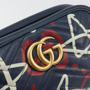 GUCCI GG Marmont Shoulder Bag Leather Navy Gold 447632 Auth ka5749A-14