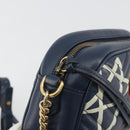 GUCCI GG Marmont Shoulder Bag Leather Navy Gold 447632 Auth ka5749A-15