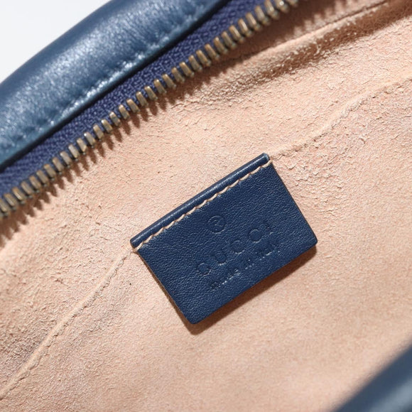 GUCCI GG Marmont Shoulder Bag Leather Navy Gold 447632 Auth ka5749A