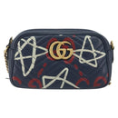 GUCCI GG Marmont Shoulder Bag Leather Navy Gold 447632 Auth ka5749A-2