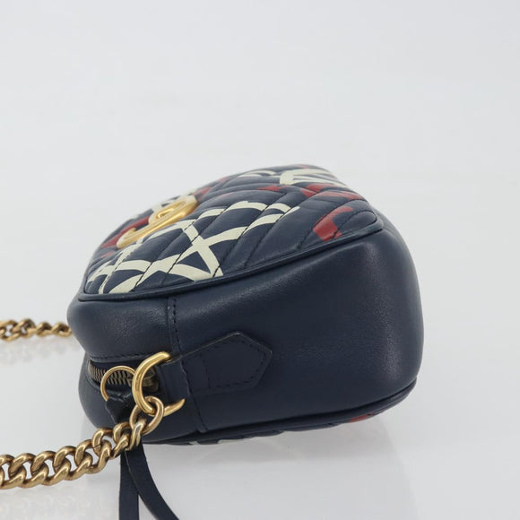 GUCCI GG Marmont Shoulder Bag Leather Navy Gold 447632 Auth ka5749A
