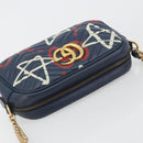GUCCI GG Marmont Shoulder Bag Leather Navy Gold 447632 Auth ka5749A-6