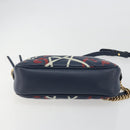 GUCCI GG Marmont Shoulder Bag Leather Navy Gold 447632 Auth ka5749A-9