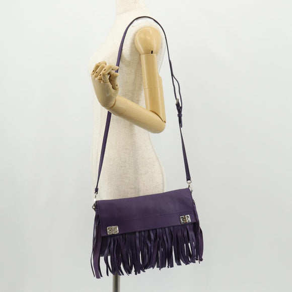 PRADA Shoulder Bag Leather Purple Silver Auth ka574V