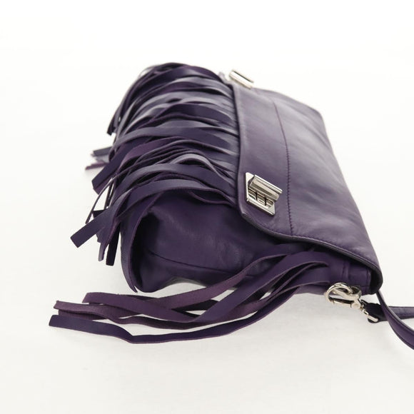 PRADA Shoulder Bag Leather Purple Silver Auth ka574V