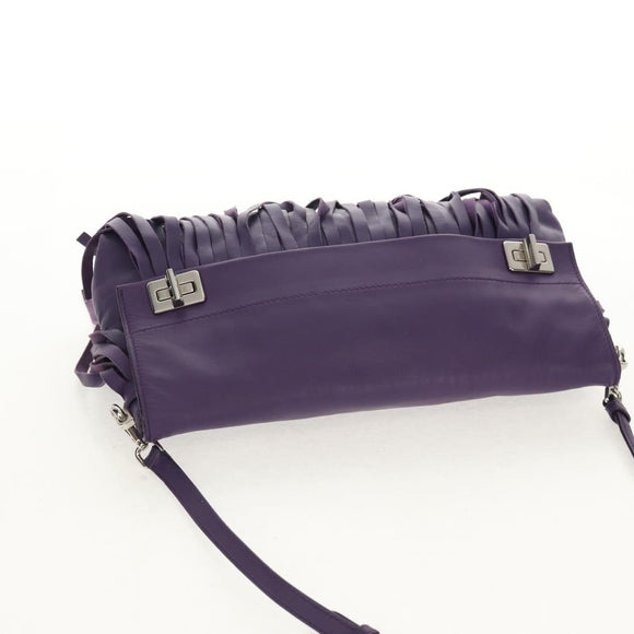 PRADA Shoulder Bag Leather Purple Silver Auth ka574V
