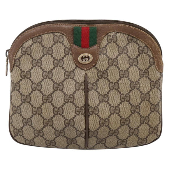 GUCCI GG Supreme Web Sherry Line Bag PVC Beige Gold 904 02 047 Auth ka5750