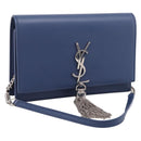SAINT LAURENT Kate Chain Shoulder Wallet Leather Navy Silver Auth ka5752V-1