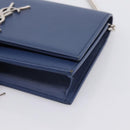 SAINT LAURENT Kate Chain Shoulder Wallet Leather Navy Silver Auth ka5752V-10