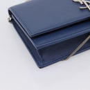 SAINT LAURENT Kate Chain Shoulder Wallet Leather Navy Silver Auth ka5752V-11