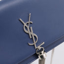 SAINT LAURENT Kate Chain Shoulder Wallet Leather Navy Silver Auth ka5752V-15