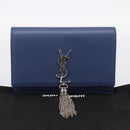 SAINT LAURENT Kate Chain Shoulder Wallet Leather Navy Silver Auth ka5752V-26
