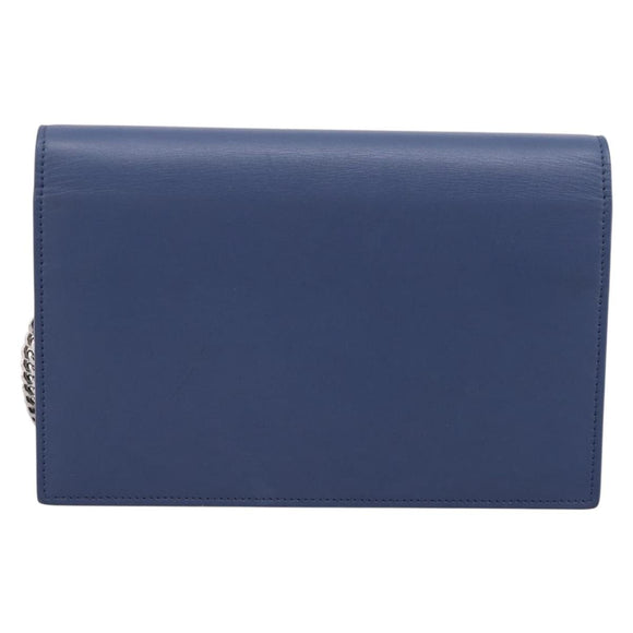 SAINT LAURENT Kate Chain Shoulder Wallet Leather Navy Silver Auth ka5752V