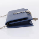 SAINT LAURENT Kate Chain Shoulder Wallet Leather Navy Silver Auth ka5752V-4