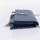 SAINT LAURENT Kate Chain Shoulder Wallet Leather Navy Silver Auth ka5752V-5