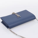 SAINT LAURENT Kate Chain Shoulder Wallet Leather Navy Silver Auth ka5752V-6