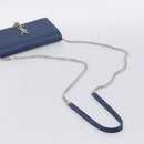 SAINT LAURENT Kate Chain Shoulder Wallet Leather Navy Silver Auth ka5752V-7