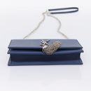 SAINT LAURENT Kate Chain Shoulder Wallet Leather Navy Silver Auth ka5752V-9
