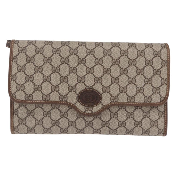 GUCCI GG Supreme Shoulder Bag PVC Beige Gold Auth ka5761