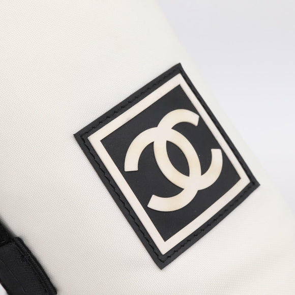 CHANEL Sports Drink Holder Nylon White Black CC Auth ka5764A