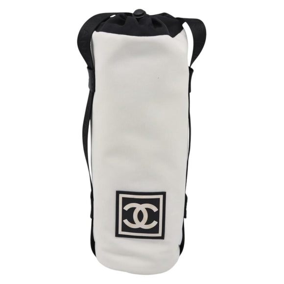 CHANEL Sports Drink Holder Nylon White Black CC Auth ka5764A