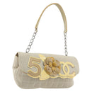CHANEL No. 5 Camellia COCO Mark Chain Bag Canvas Beige Silver CC Auth ka5765A-1